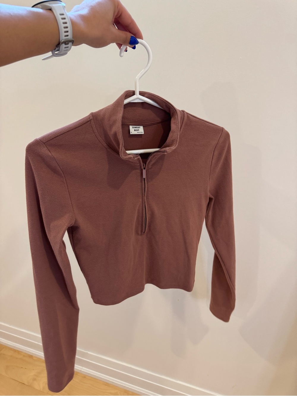 Cropped Mock Neck Half-Zip Long Sleeve Top - Picture 2 of 3